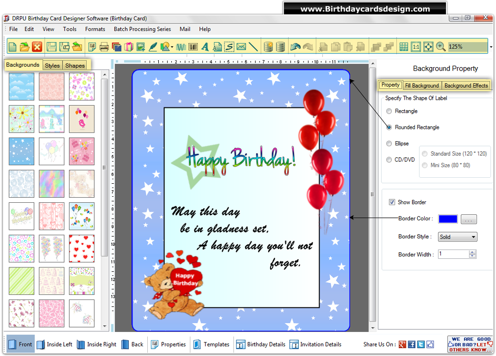 Birthday cards design software creates print birthday greetings card